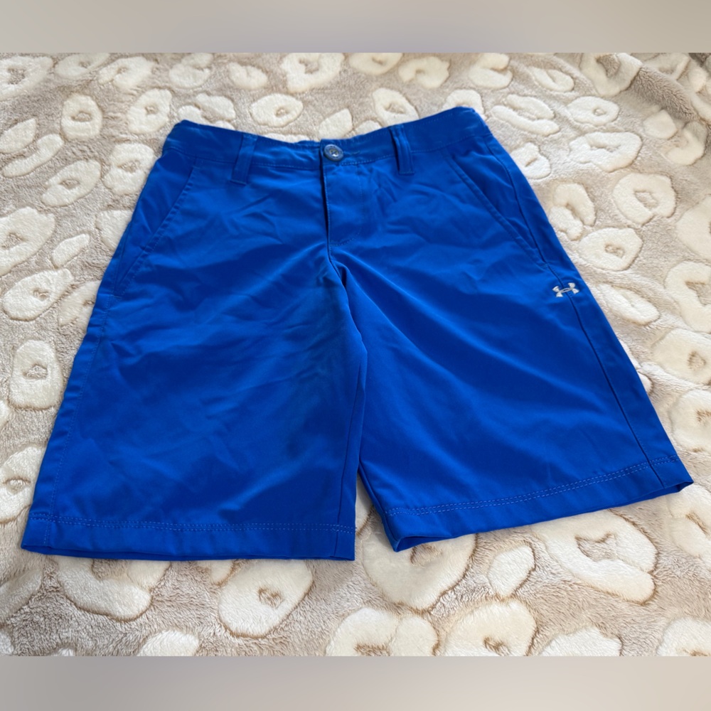 #35 Boys Like New Under Armour royal Blue casual shorts YS Youth Small adj waist